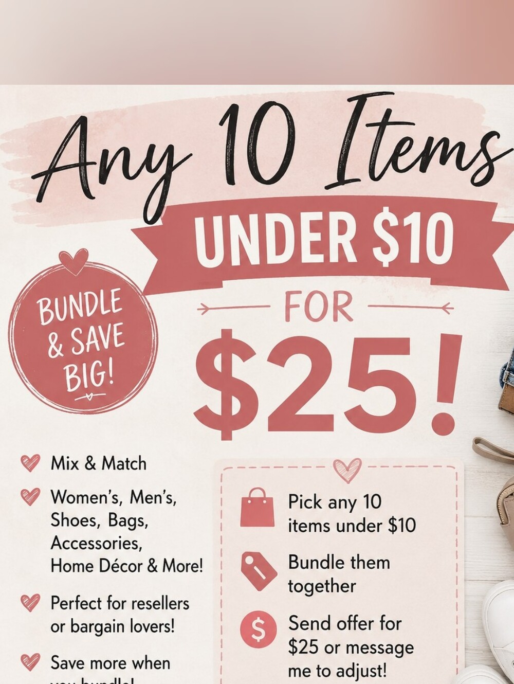 Any 10 Items Under $10 for $25 - Pink Promotional Sign